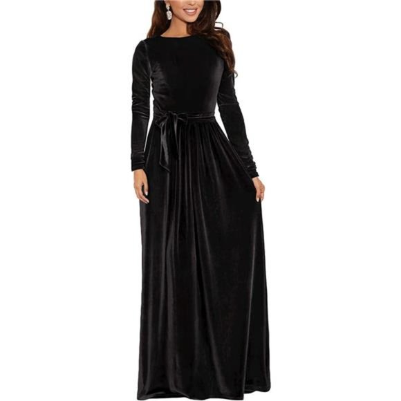 Women's Elegant Velvet Long Sleeve Maxi Dress Winter Party Long Dress - Picture 1 of 5